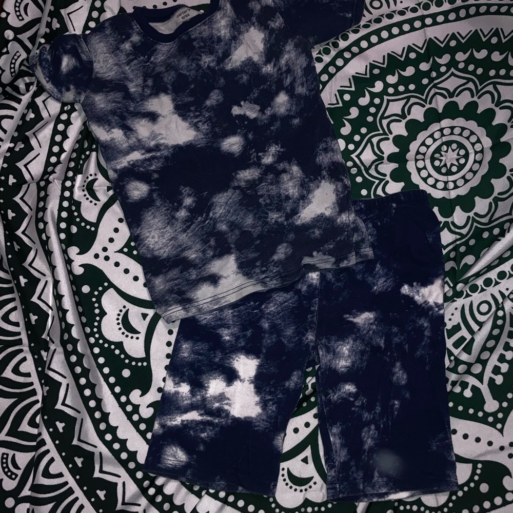 Unisex sz 12 cotton matching blue tie dye set